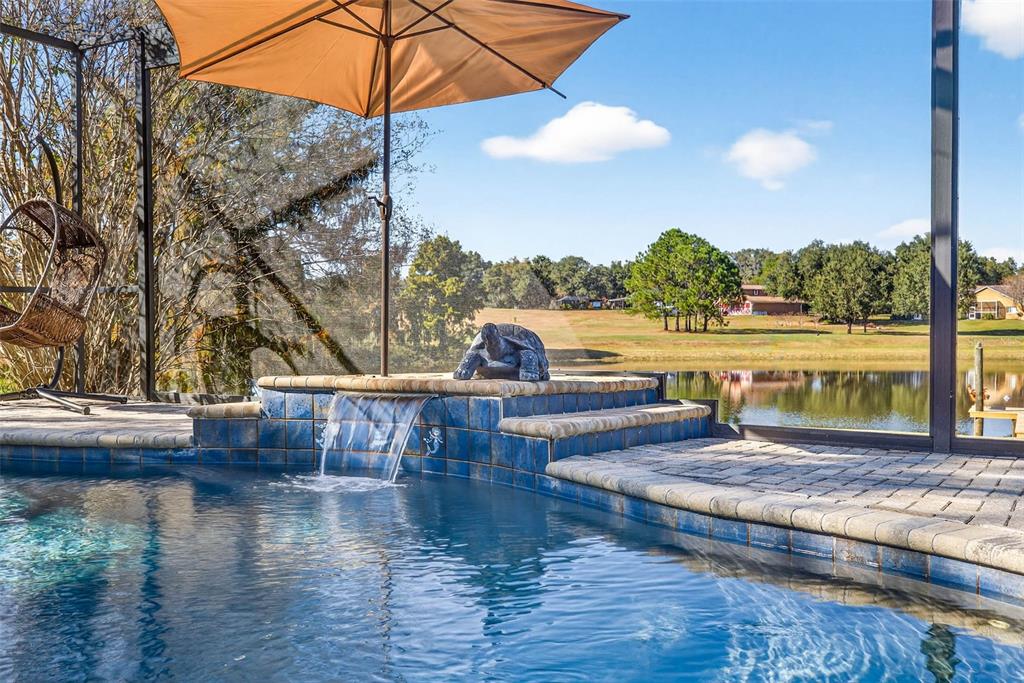 18051 Hancock Bluff Road Dade City, FL 33523 - Photo 70 of 98 a view of swimming pool with a table and chairs under an umbrella