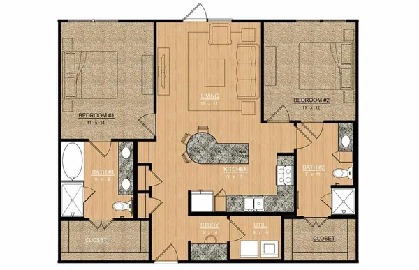 a picture of a bench in front of a door