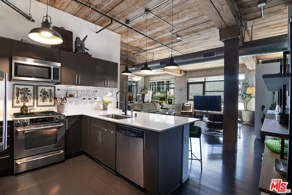 a kitchen with lots of counter top space