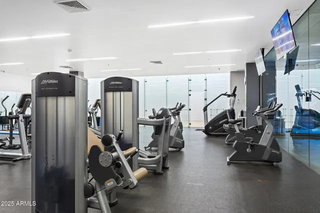 a view of a room with gym equipment
