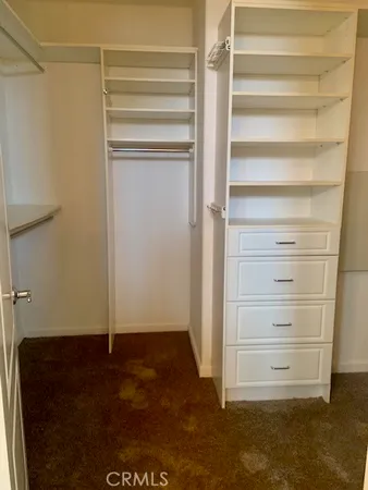 a view of walk in closet with empty racks