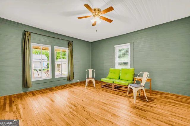 a workspace with furniture and a window