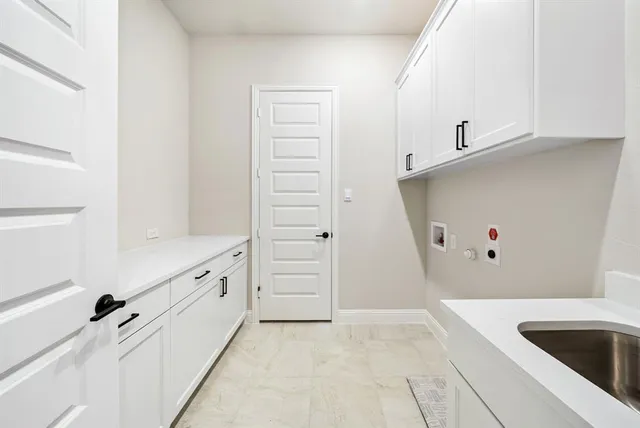 a kitchen with a large window