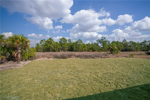 an aerial view of residential houses with outdoor space and trees