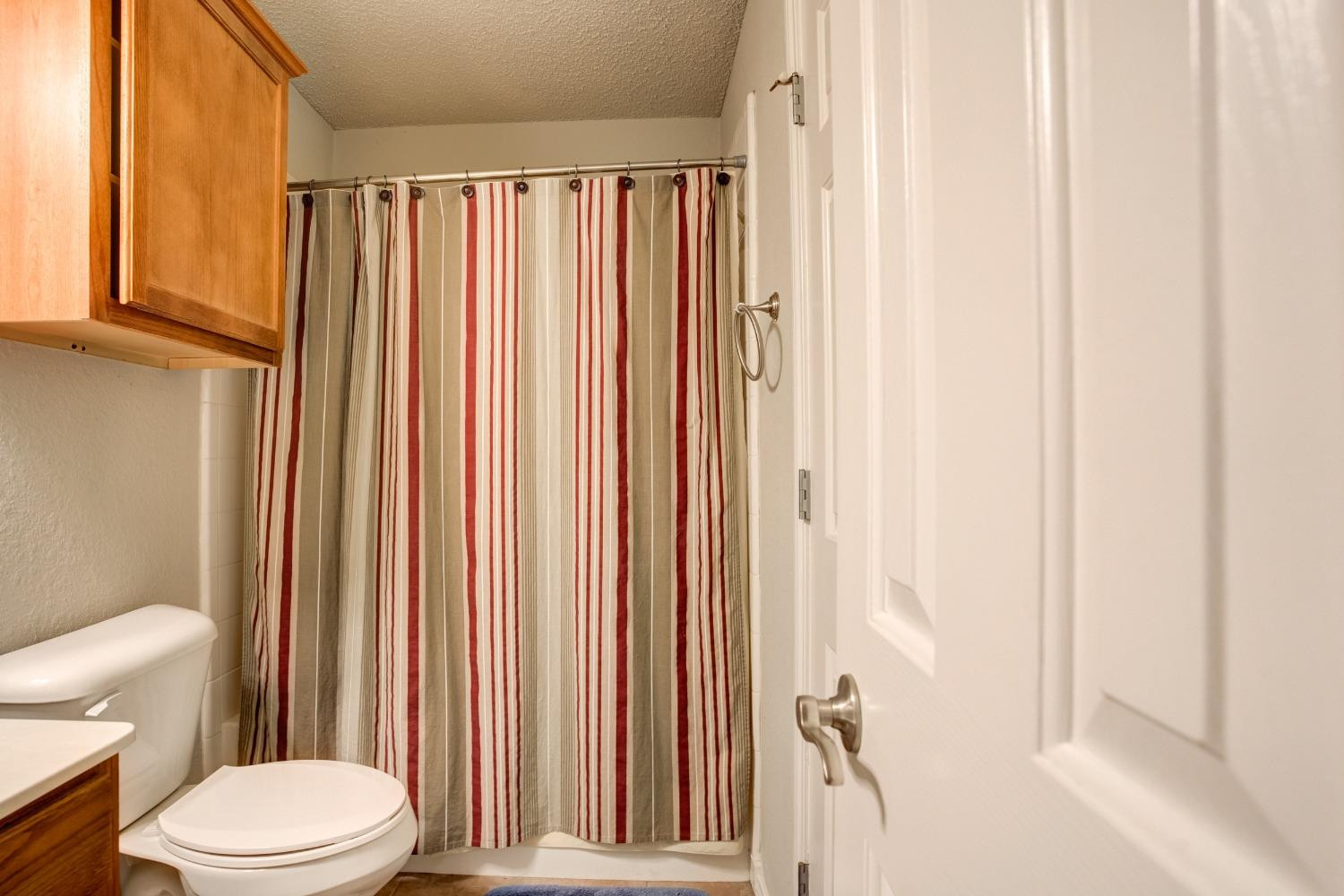 2101 Main Street, Unit 2 Lubbock, TX 79401 - Photo 18 of 31 a white toilet sitting next to a shower curtain