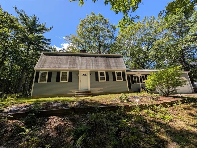 a view of a yard with large trees
