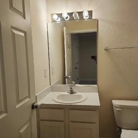 a bathroom with a sink toilet and vanity