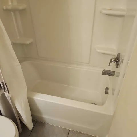a bathroom with a bathtub
