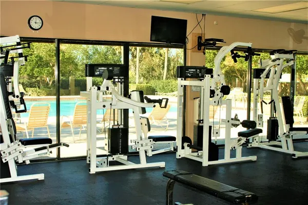 a view of a room with gym equipment