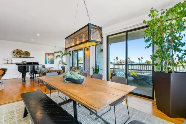 an outdoor space with furniture