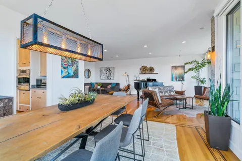 a dining room filled with furniture