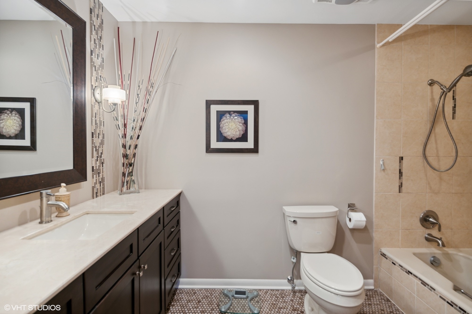 3905 Rugen Road Glenview, IL 60025 - Photo 18 of 31 a bathroom with a granite countertop sink mirror vanity and toilet