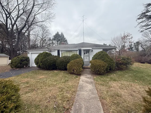 a view of a house with a yard and plants