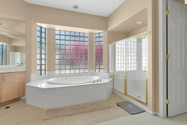 a view of a bathtub in a room