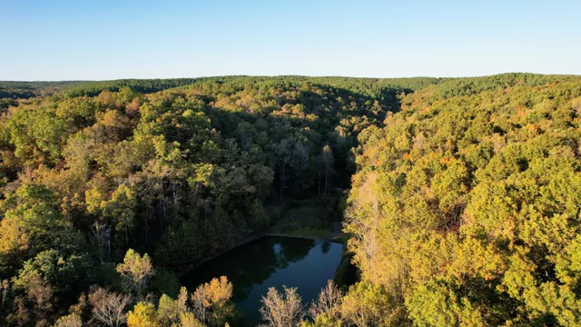 a view of a lake with a yard