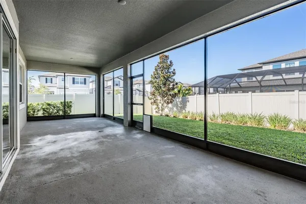 a view of a garden with an outdoor space