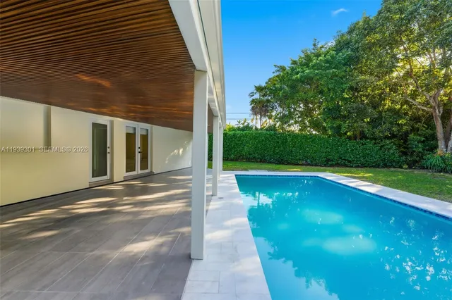 a view of a swimming pool with yard