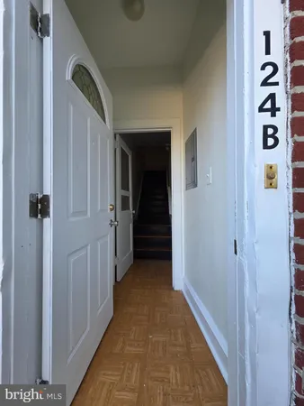 a view of a hallway with elevator
