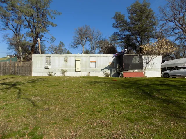a view of a park with large trees