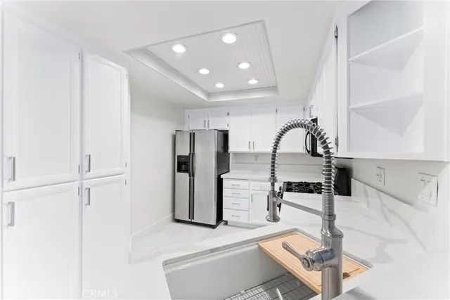 a view of a room with shelves