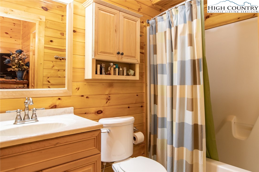 605 Wolf Pen Road Purlear, NC 28665 - Photo 33 of 50 a bathroom with a sink a toilet and shower curtain