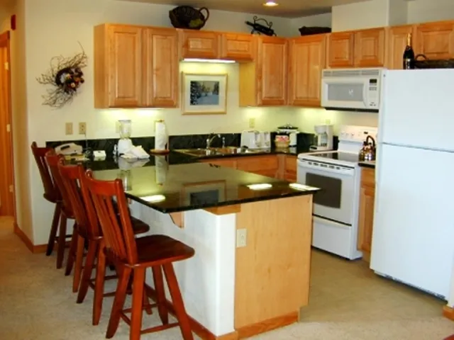 a kitchen with stainless steel appliances granite countertop a sink and a refrigerator