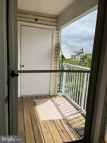 a view of a balcony from a window
