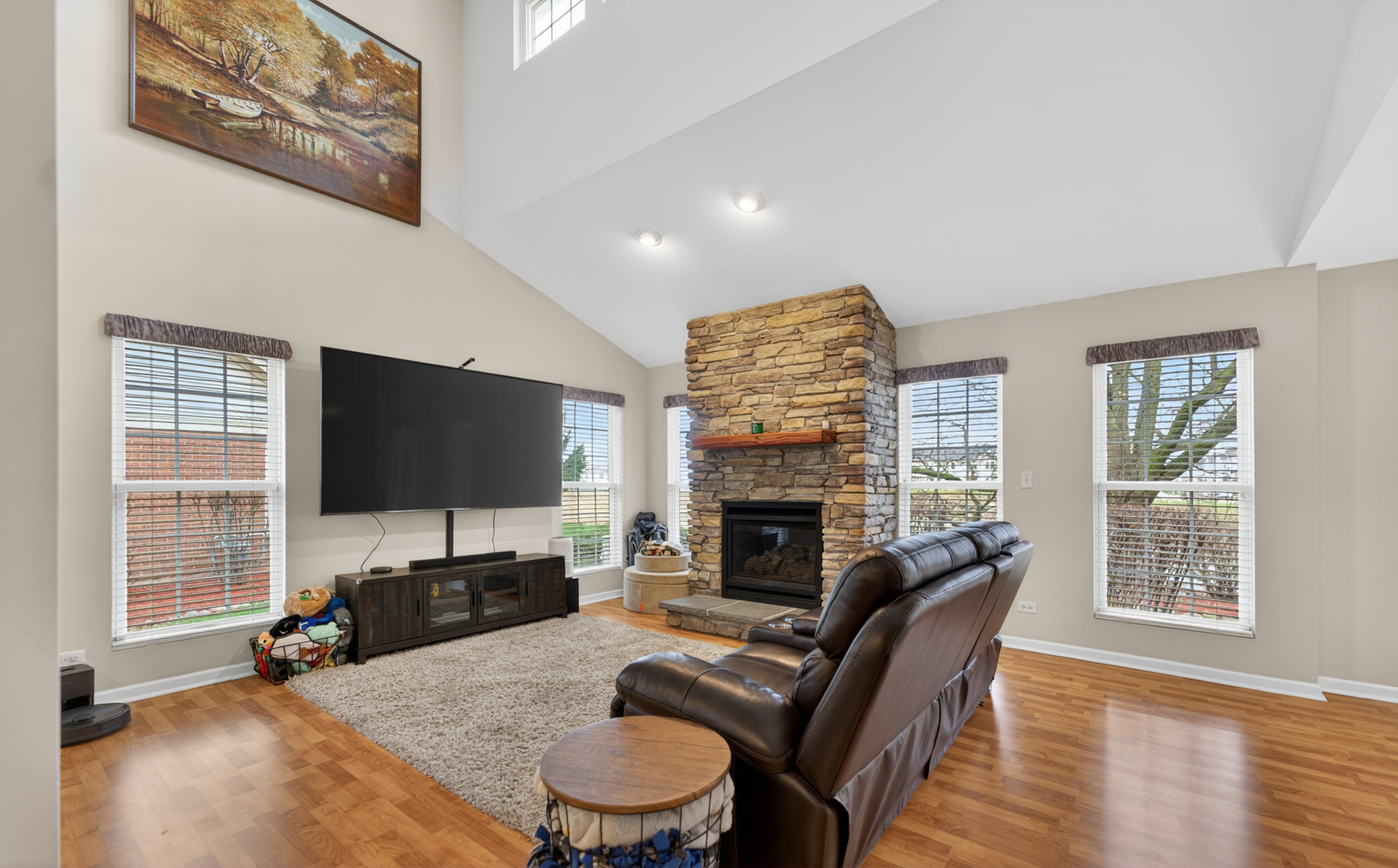 125 Ione Drive, Unit A South Elgin, IL 60177 - Photo 6 of 44 a living room with furniture a flat screen tv and a fireplace