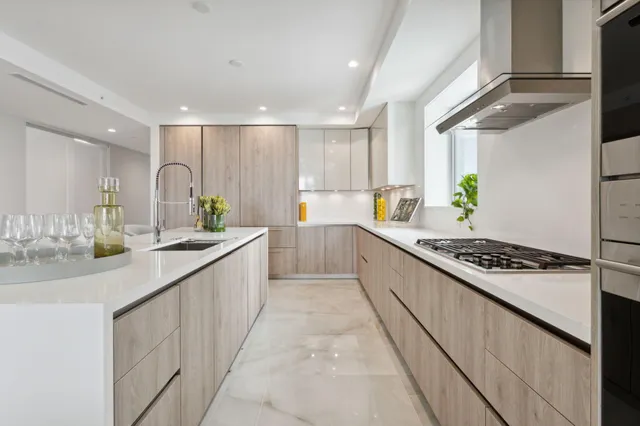 a kitchen with lots of counter top space