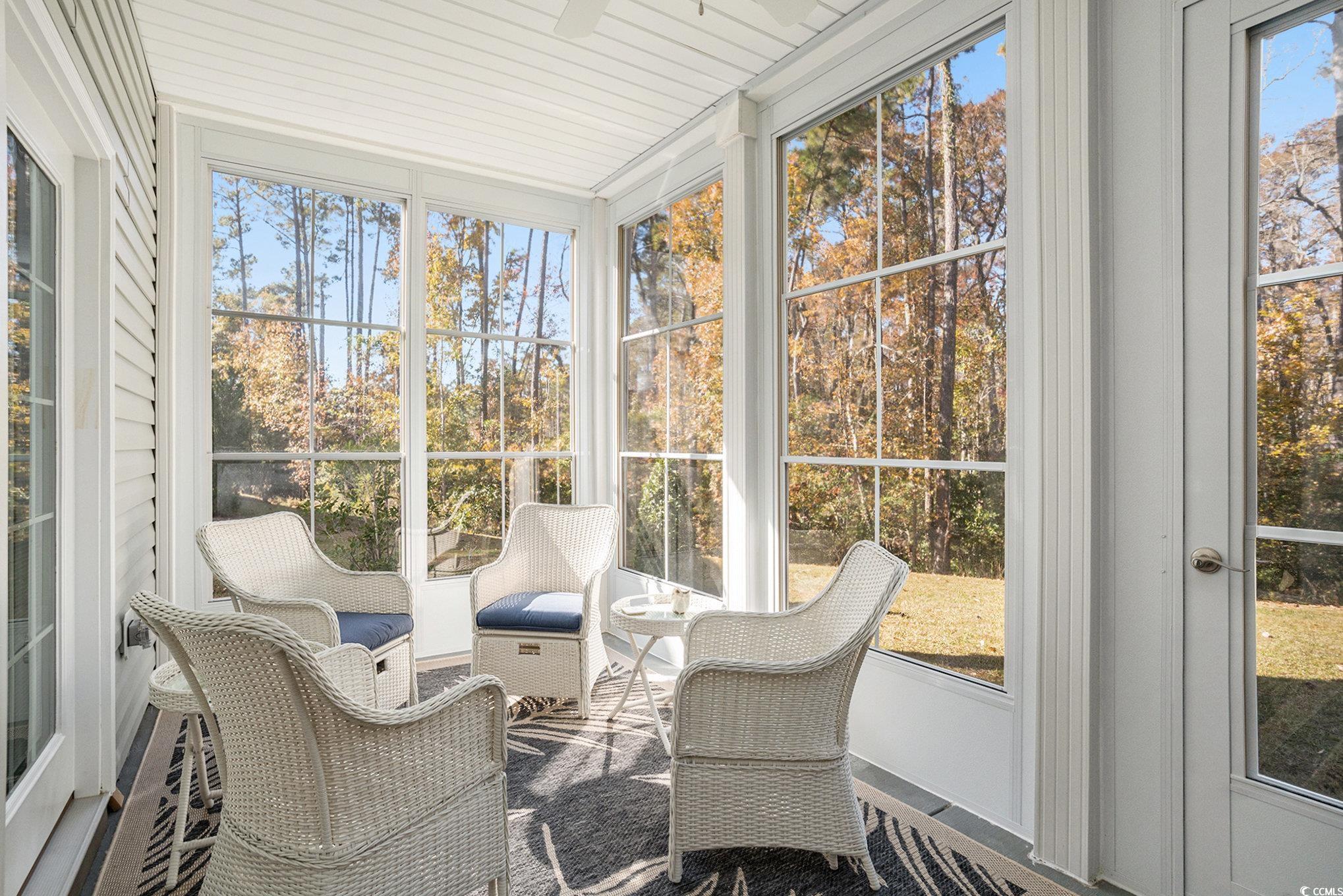 932 Jackline Place, Unit 101 Murrells Inlet, SC 29576 - Photo 30 of 40 Sunroom / solarium with view of wooded area and a ceiling fan