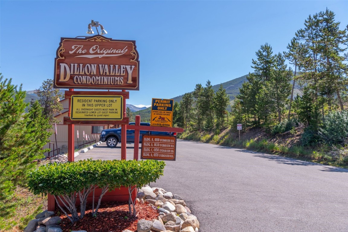 110 Evergreen Road, Unit 102 Dillon, CO 80435 - Photo 19 of 30 a sign on the side of a road