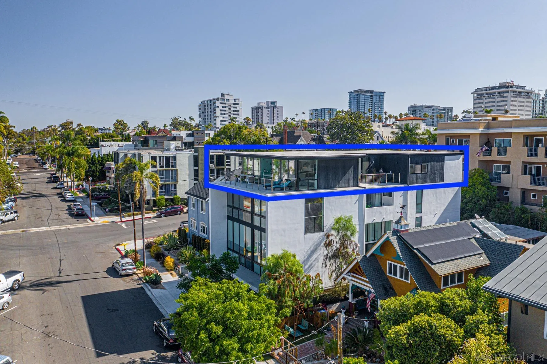 a view of a city with tall buildings