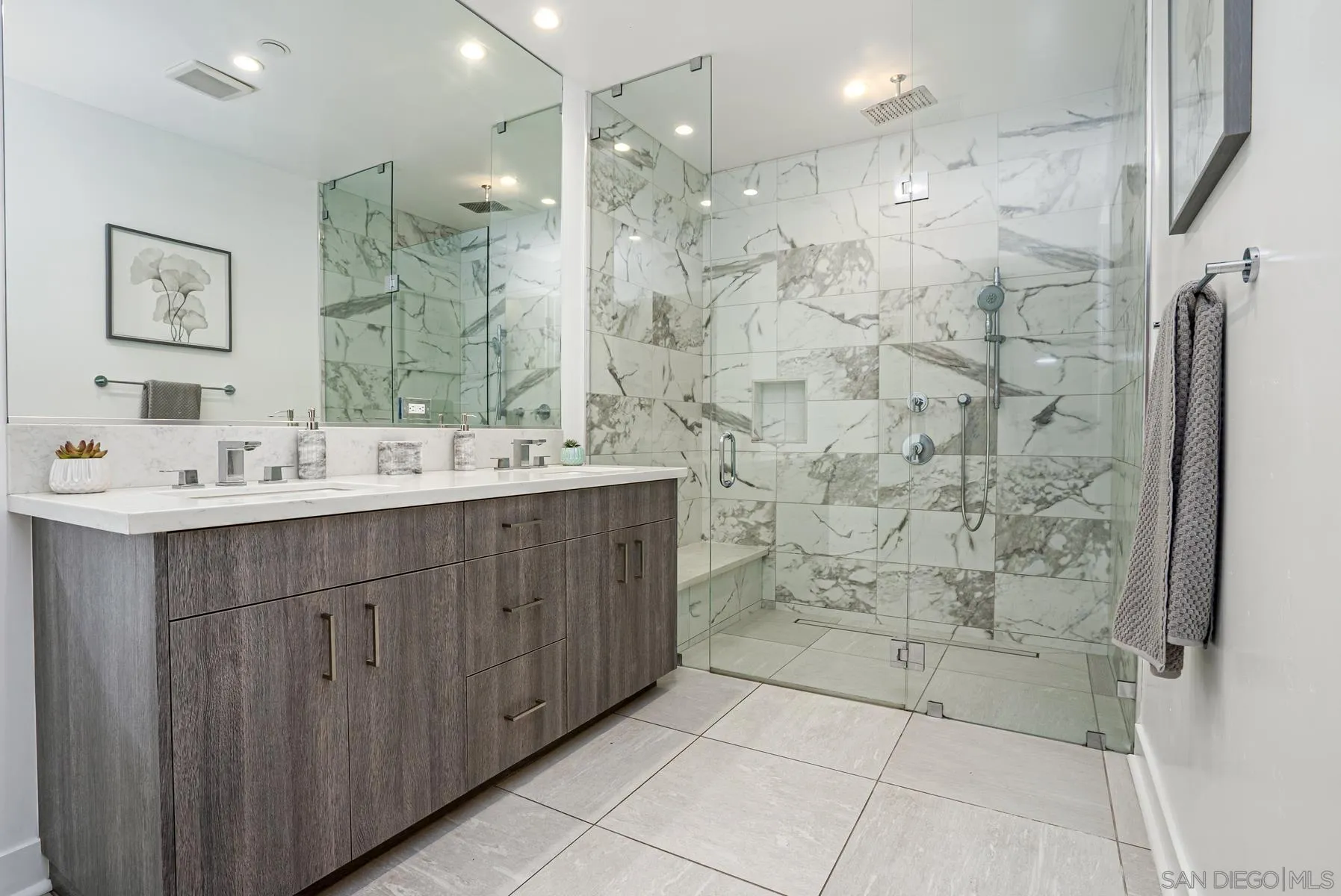 2359 Front Street San Diego, CA 92101 - Photo 32 of 50 a bathroom with a double vanity sink mirror and shower