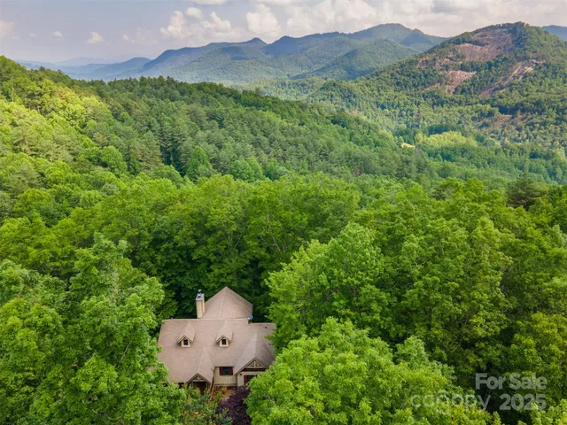 a aerial view of a house with a yard