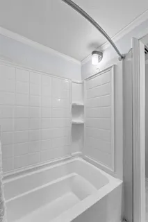 a bathroom with a shower and a bathtub