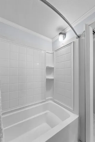 a bathroom with a shower and a bathtub