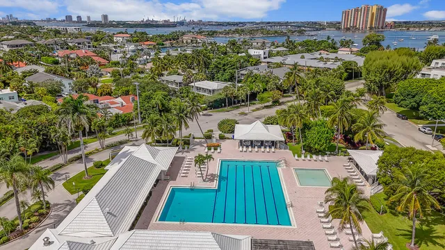 an aerial view of a house with a garden