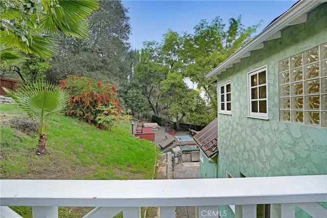 a view of a backyard with plants