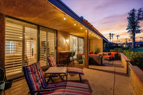 a view of a chairs in a patio