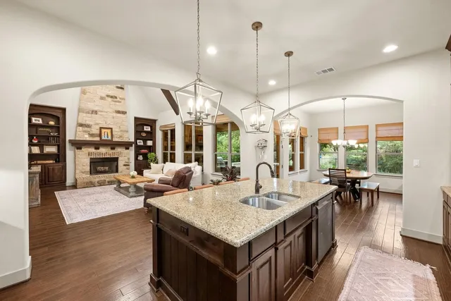 a large kitchen with a counter space