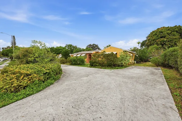 a view of a green field with lots of bushes