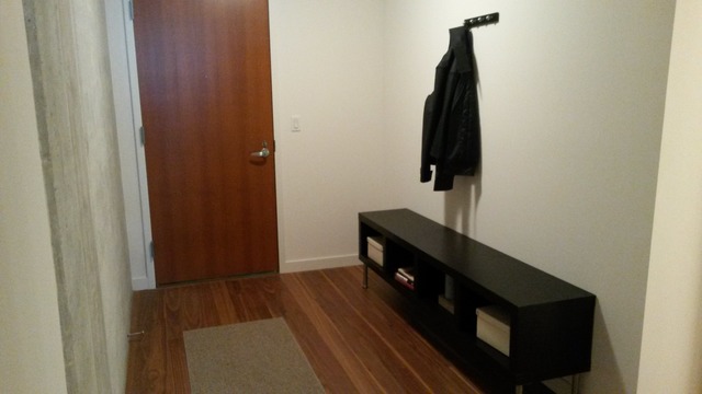 235 West Van Buren Street, Unit 3620 Chicago, IL 60607 - Photo 2 of 12 a view of a hallway with wooden floor and cabinet