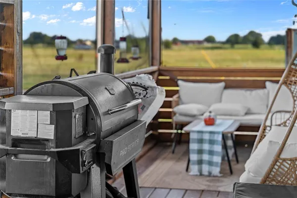 a roof deck with couch