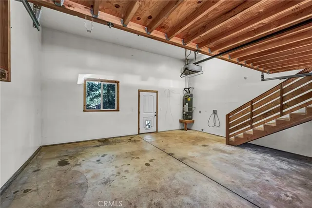a view of a room with wooden walls