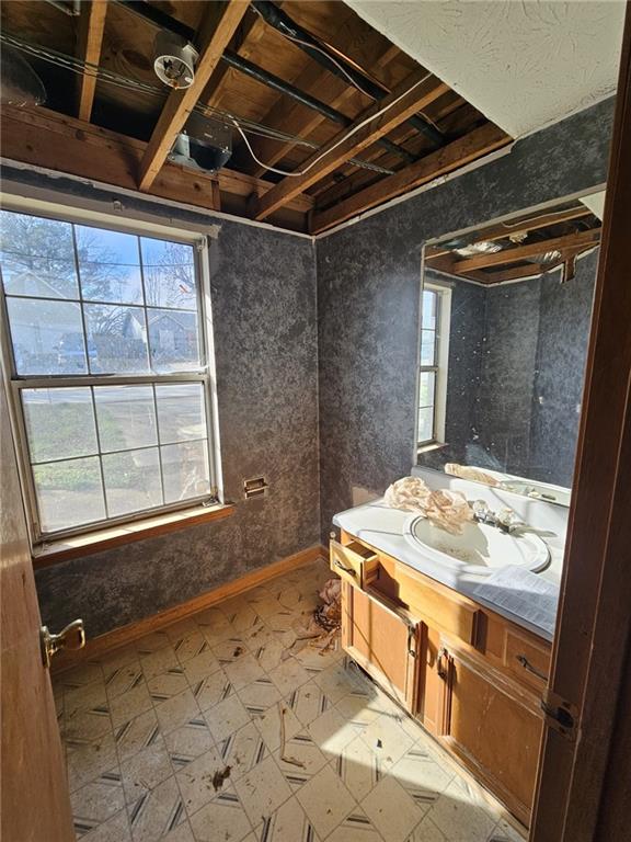 3738 Sandy Shoals Lane Decatur, GA 30034 - Photo 23 of 38 a bathroom with a granite countertop sink and a shower