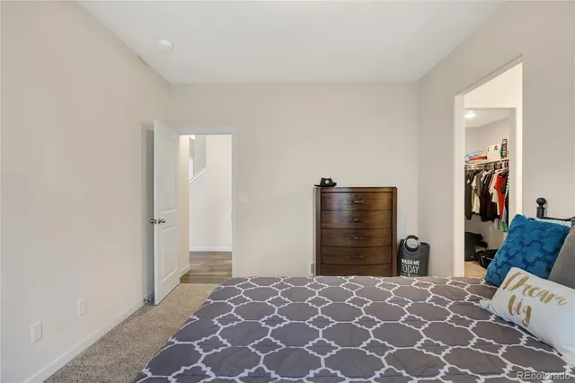 a bedroom with a bed and a cabinets