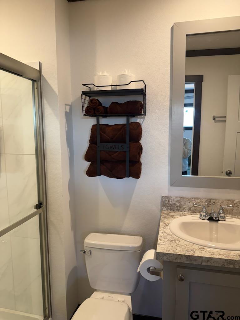 281 Indian Gap Quitman, TX 75783 - Photo 3 of 30 a bathroom with a granite countertop toilet and a sink