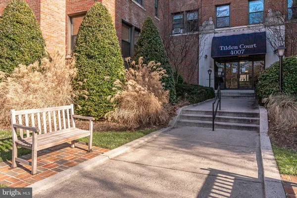 a view of a bench in a yard