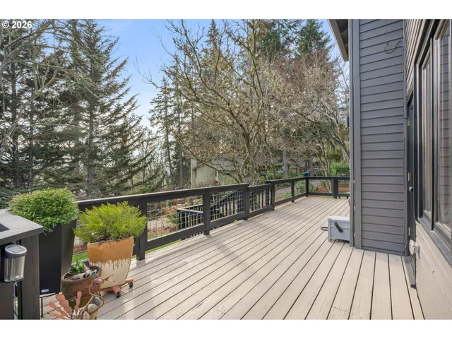 a view of balcony with wooden floor and potted plant