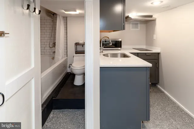a bathroom with a toilet and a bathtub